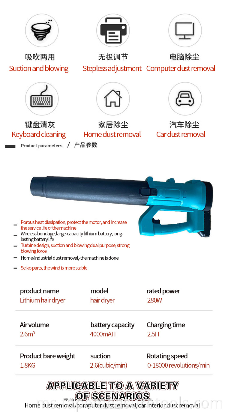 Pengilang membekalkan Blower debu mudah alih pelbagai guna berkuasa tinggi Leaf Blower Stroke Engine Blower